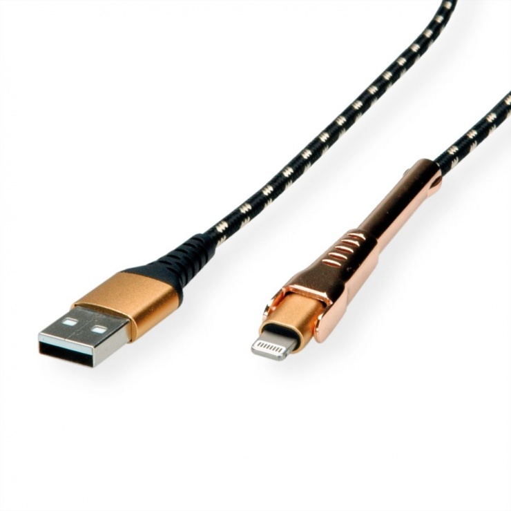 Cablu Lightning Roline Gold MFi 1m + Suport