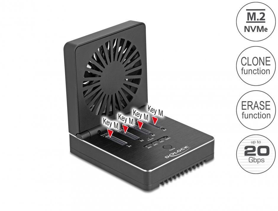 Docking Delock 64352 USB 20 Gbps pentru 4 SSD M.2 NVMe