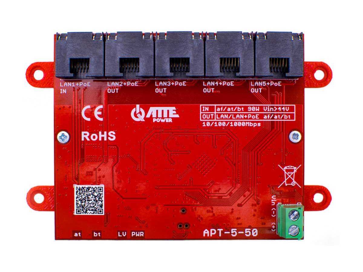 Extender switch LAN si PoE, 5 porturi 10/100/1000Mbps, 90W, IP20, Atte Power APT-5-50