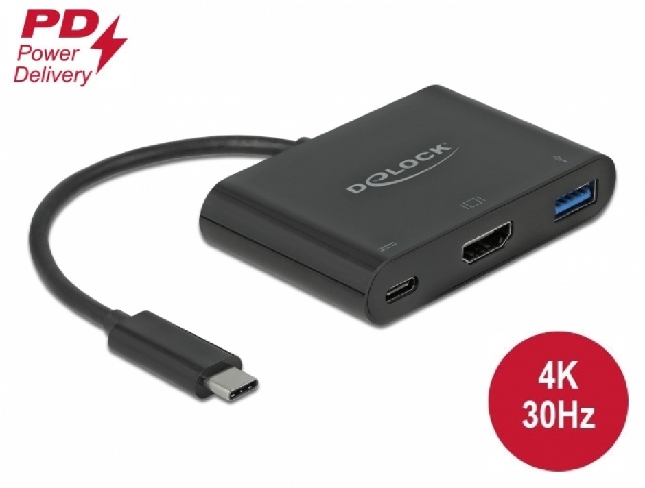 Adaptor USB-C la HDMI 4K Delock cu PD