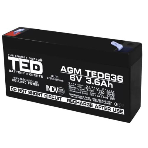 Acumulator AGM VRLA 6V 3,6Ah Ted Electric, sigilat