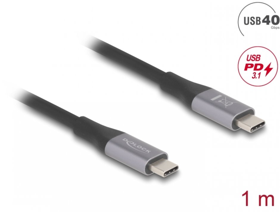 Cablu USB-C Delock 40Gbps, 8K, 240W, 1m