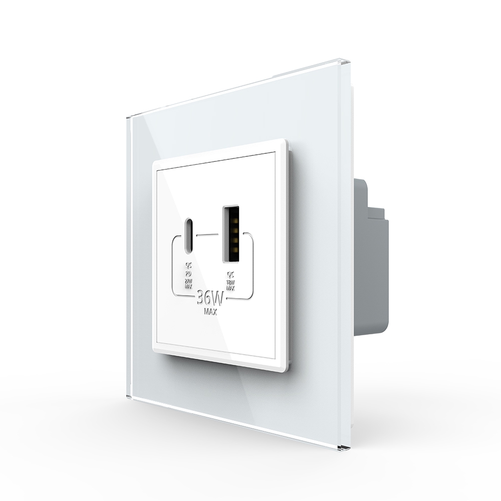 Priza USB-C Livolo Rama Sticla 36W Incarcare Rapida