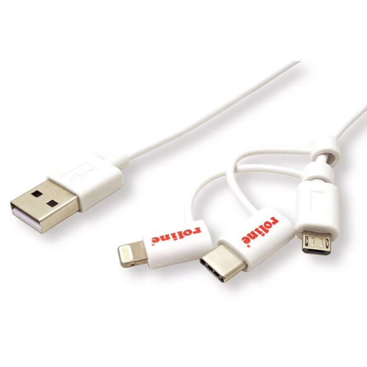 Cablu Universal 3-în-1 Roline 1m Alb