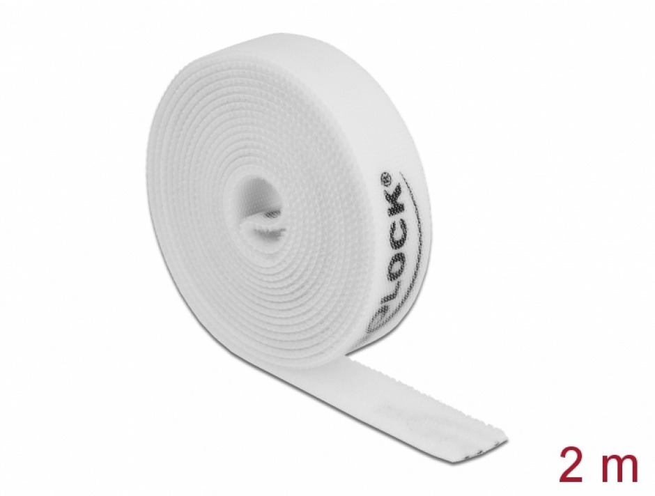 Rola Velcro Delock 2m Alb, Organizare Cabluri