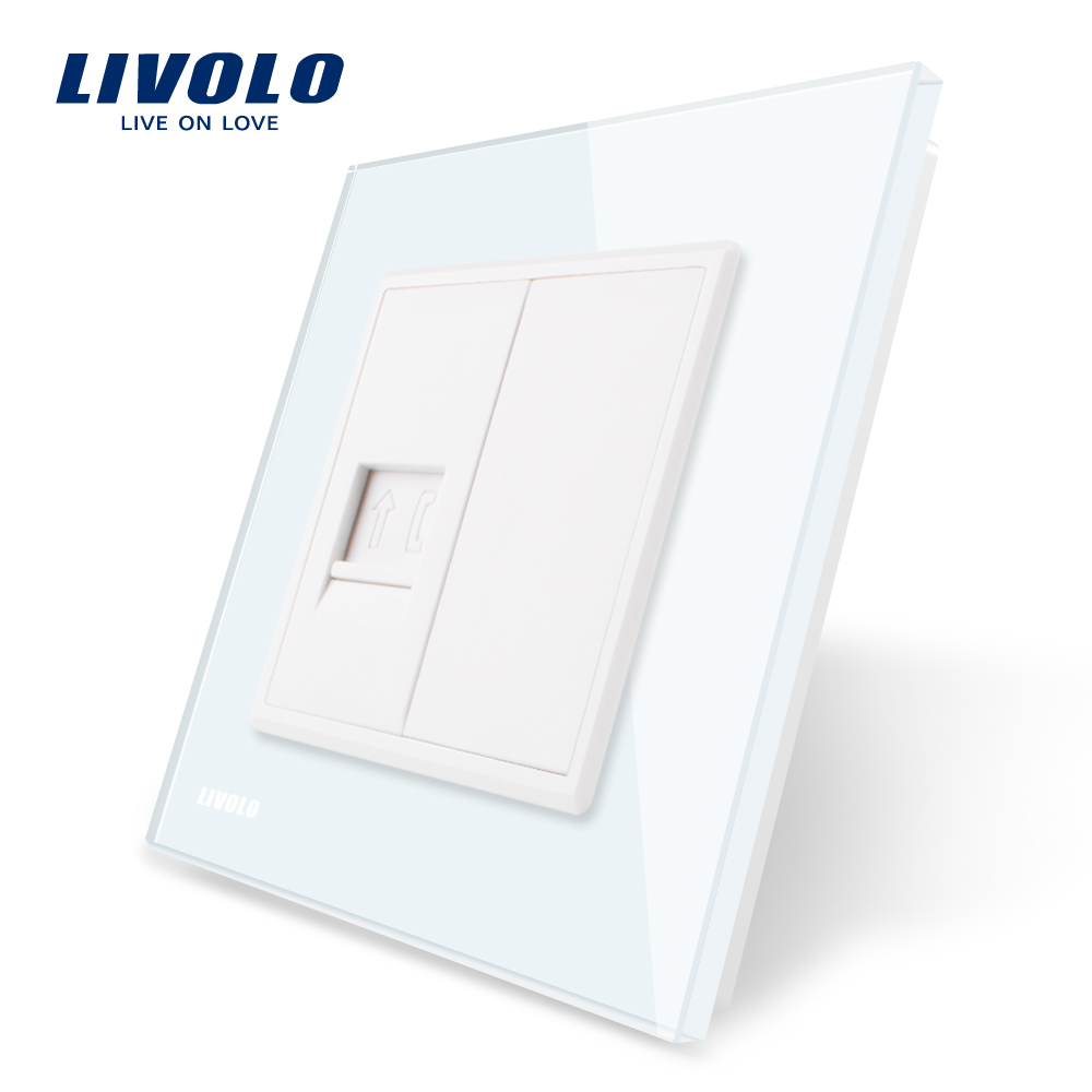 Priză Telefon Livolo cu Râmă Sticlă, Alb