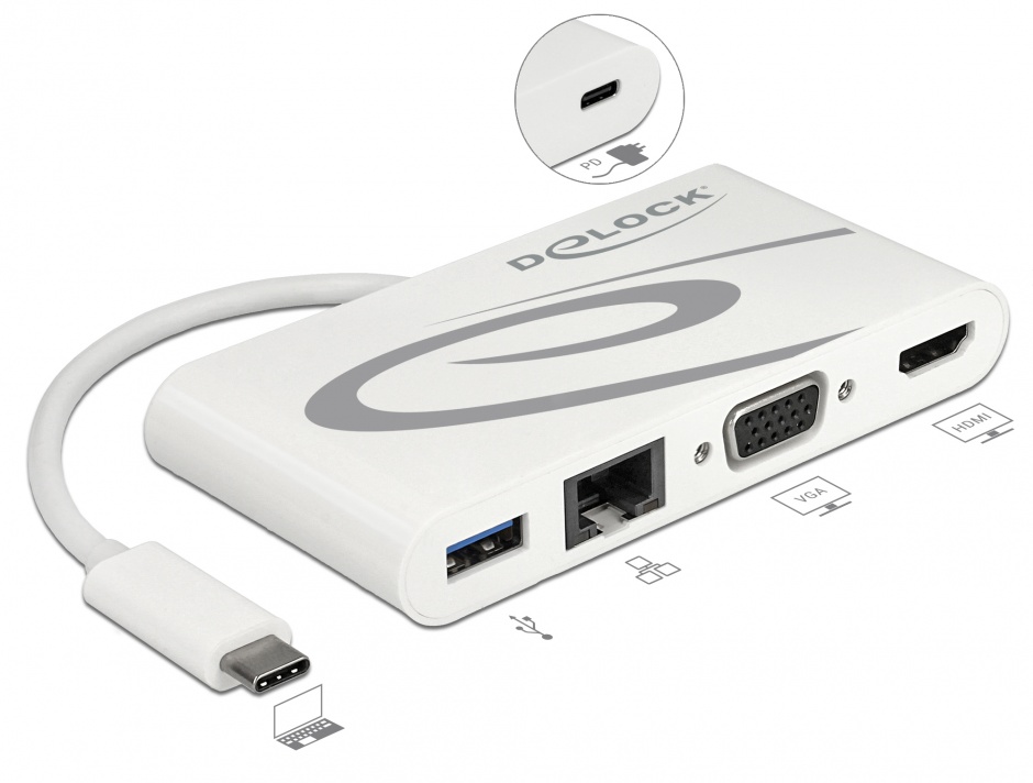 Docking Station USB-C Delock 87731 HDMI 4K, LAN, PD