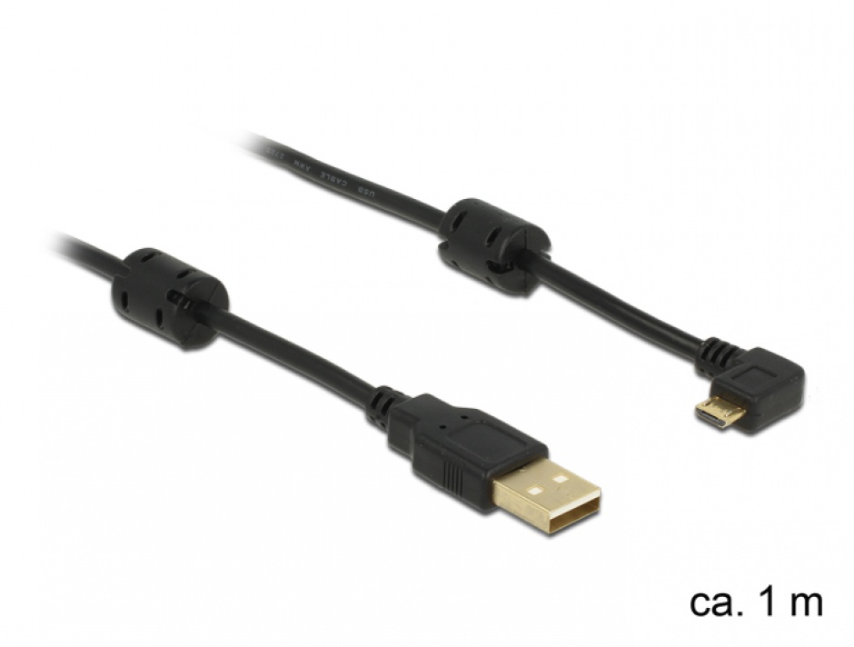 Cablu USB 2.0 Micro-B Unghi 270°, 1m, Delock