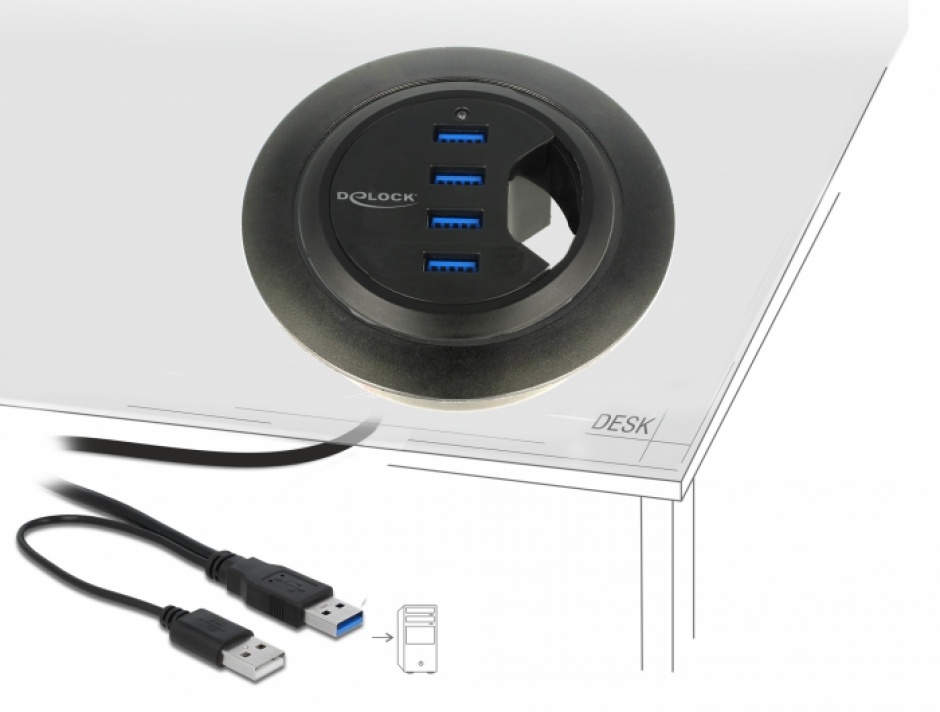 Hub USB 3.0 Delock pentru masă, 4 porturi