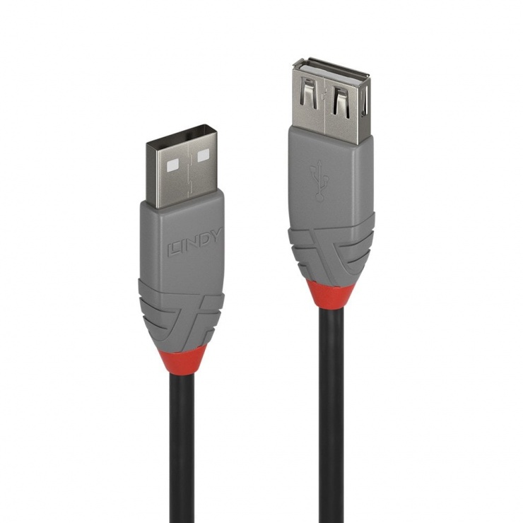 Cablu prelungitor USB 2.0 Lindy, 3m, Negru