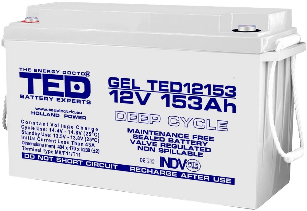 Baterie Gel TED 12V 153Ah - Performanță Superioară