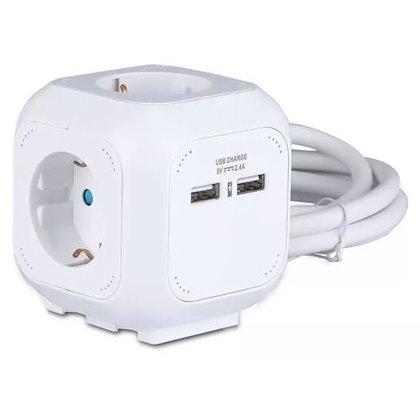 Prelungitor V-TAC 4 căi + USB, 16A, 1.4m
