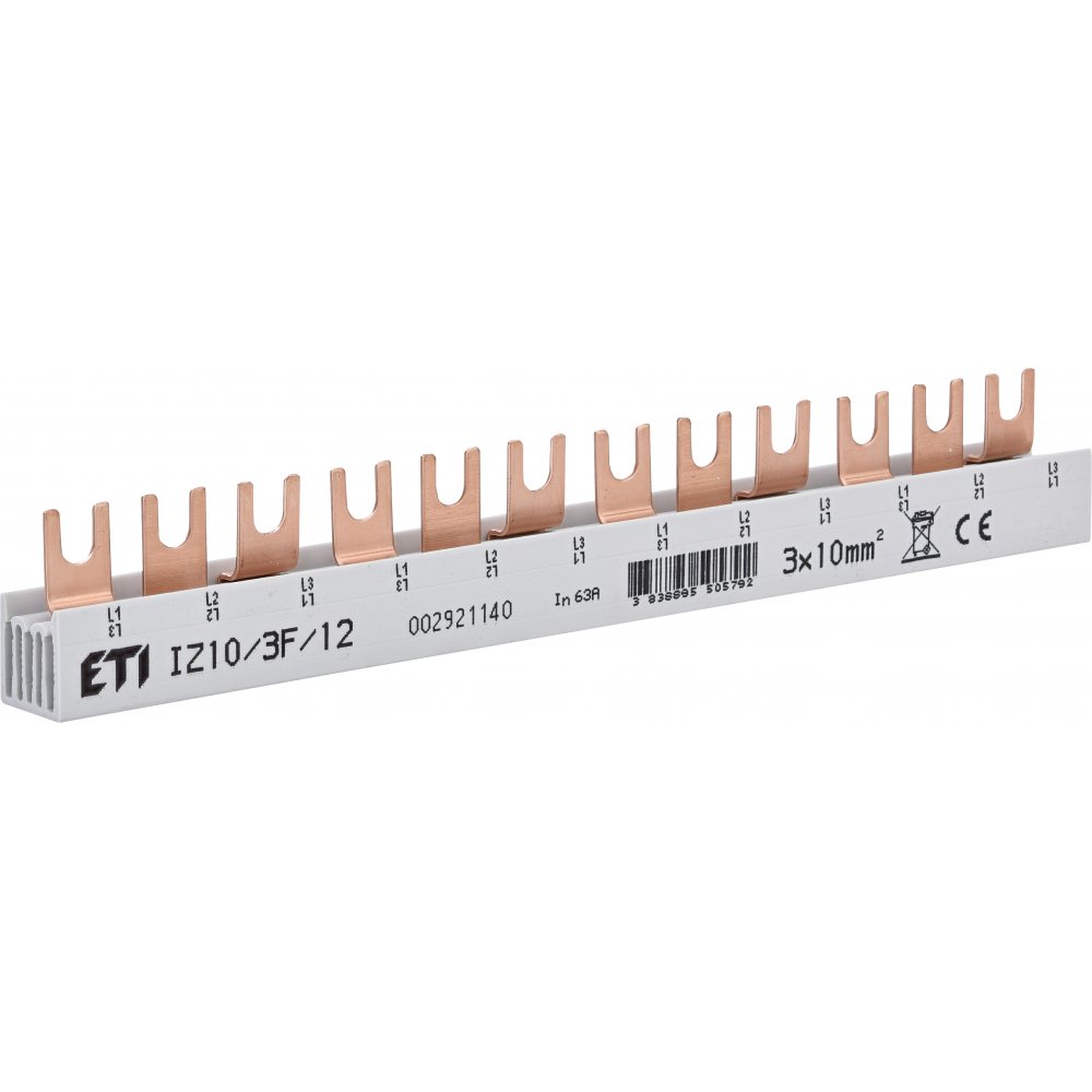Busbar Eti IZ10/3F/12, 63 A, 500 V AC, tip furcă, 3P