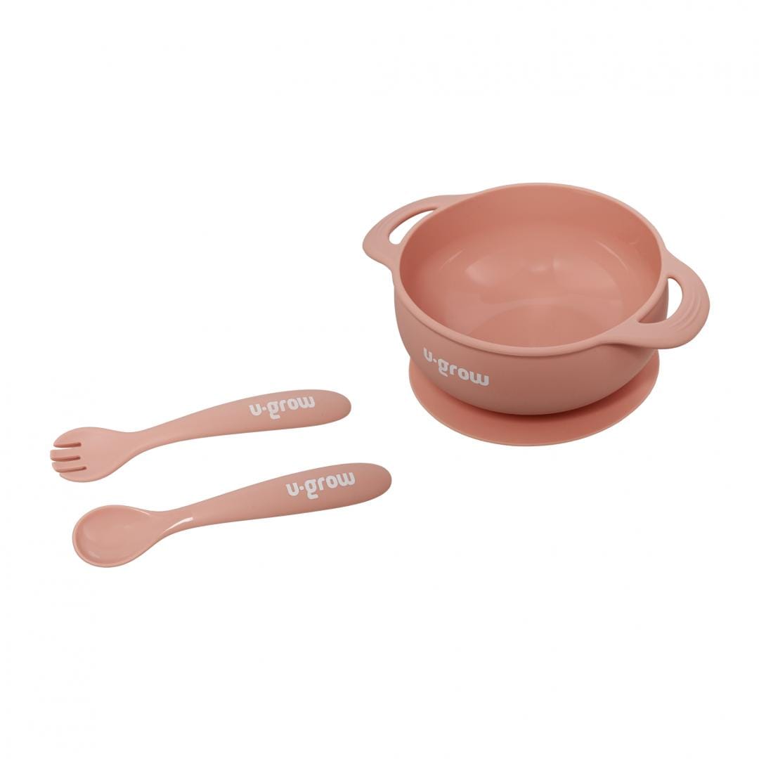 Set Hranire Bebe Silicon Roz U-Grow - Bol 350ml + Tacamuri - imagine 3