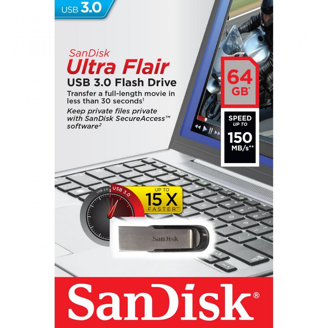 Memorie USB SanDisk Ultra Flair 64GB USB 3.0 - 150MB/s - imagine 3