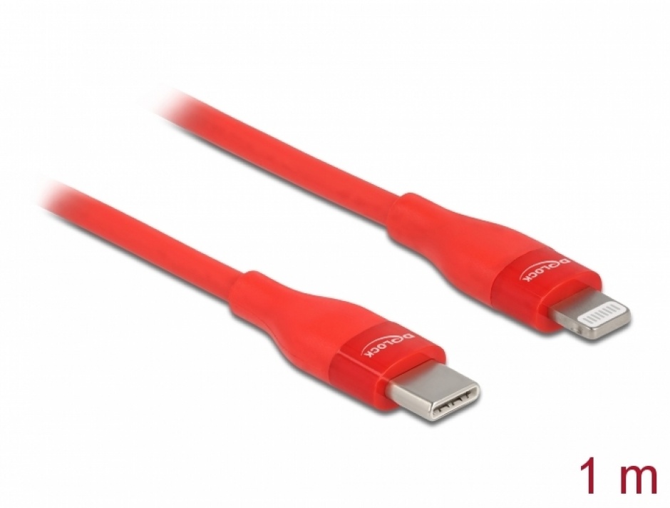 Cablu Incarcare USB-C Lightning MFi Delock 1m Rosu