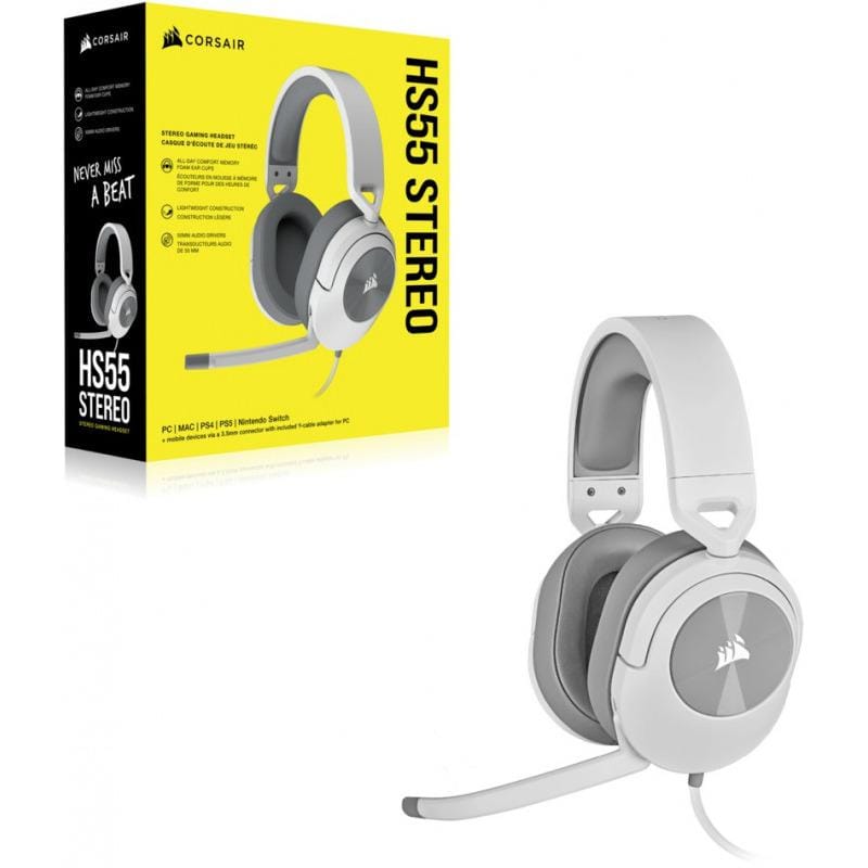 Căști Gaming CORSAIR HS55 Stereo Alb - Audio Imersiv 50mm - imagine 5