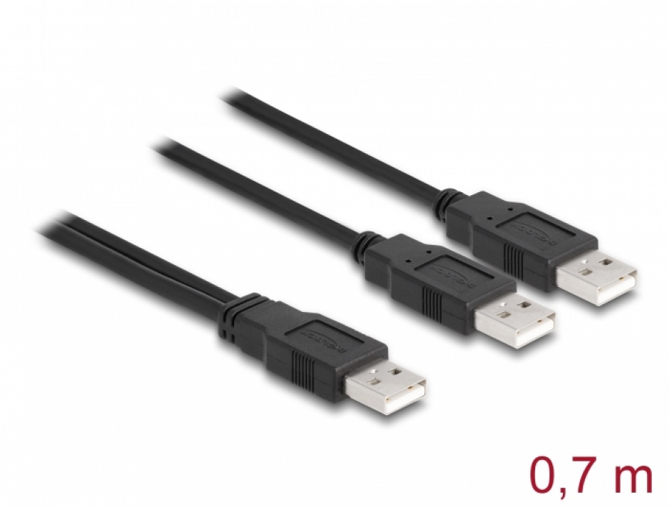 Cablu Y USB-A 2.0 Delock 80000, 70cm, Negru