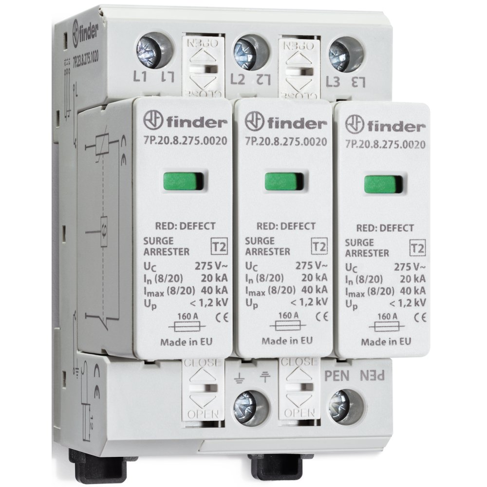 Descărcător fotovoltaic Finder 7P.23 Tip 2, 750 VCC, 15 kA