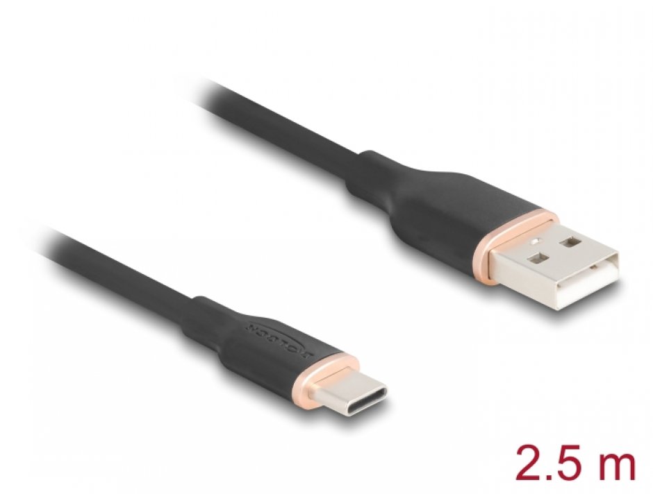 Cablu USB-C 2.5m Silicon, Delock, Negru