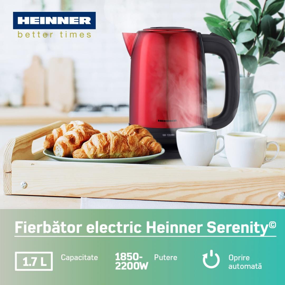 Fierbător Electric Heinner 1.7L 2200W Inox Roșu - imagine 5