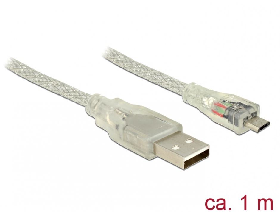 Cablu USB-MicroUSB 1m Transparent Delock