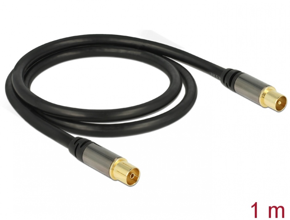 Cablu Prelungitor Antena Delock 1m, RG-6, Conectori Auriti
