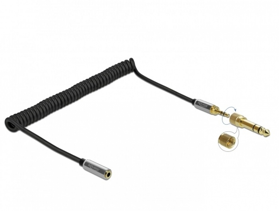 Cablu Delock 3.5mm Spiralat + Adaptor 6.35mm