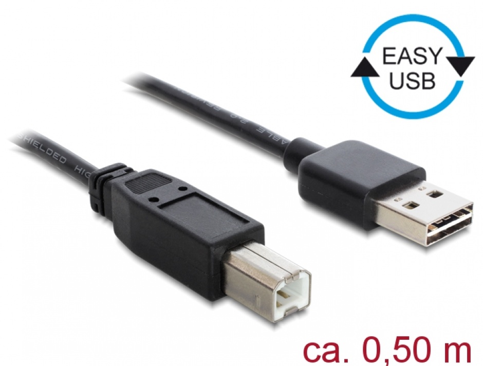Cablu EASY-USB 2.0 0.5m Negru Delock