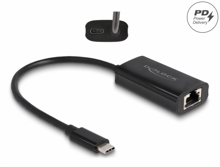 Adaptor Delock USB-C la Gigabit LAN + PD 100W