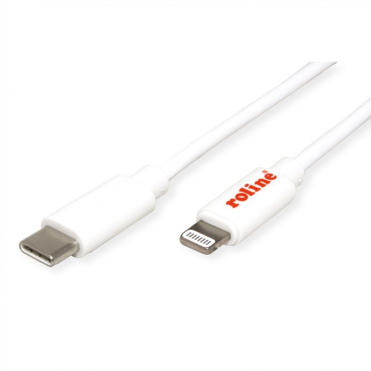 Cablu USB C Lightning MFi Roline 1m, Alb