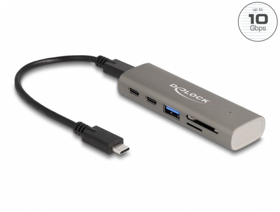 Hub Delock USB 3.2 Gen2, Metal, Cititor Carduri