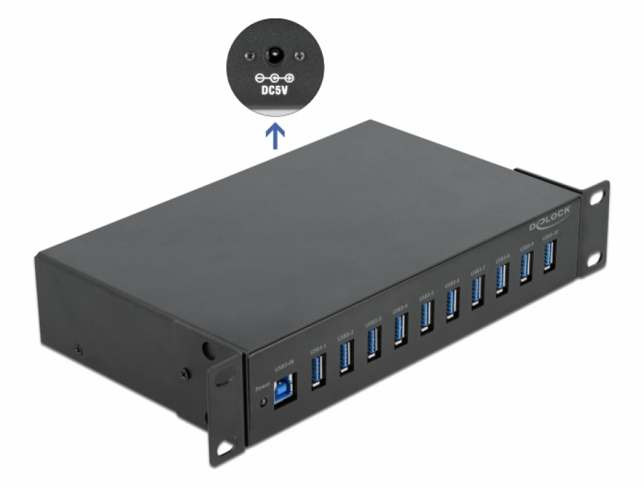 Hub Industrial USB 3.2 Gen 1, 10 Porturi, Delock
