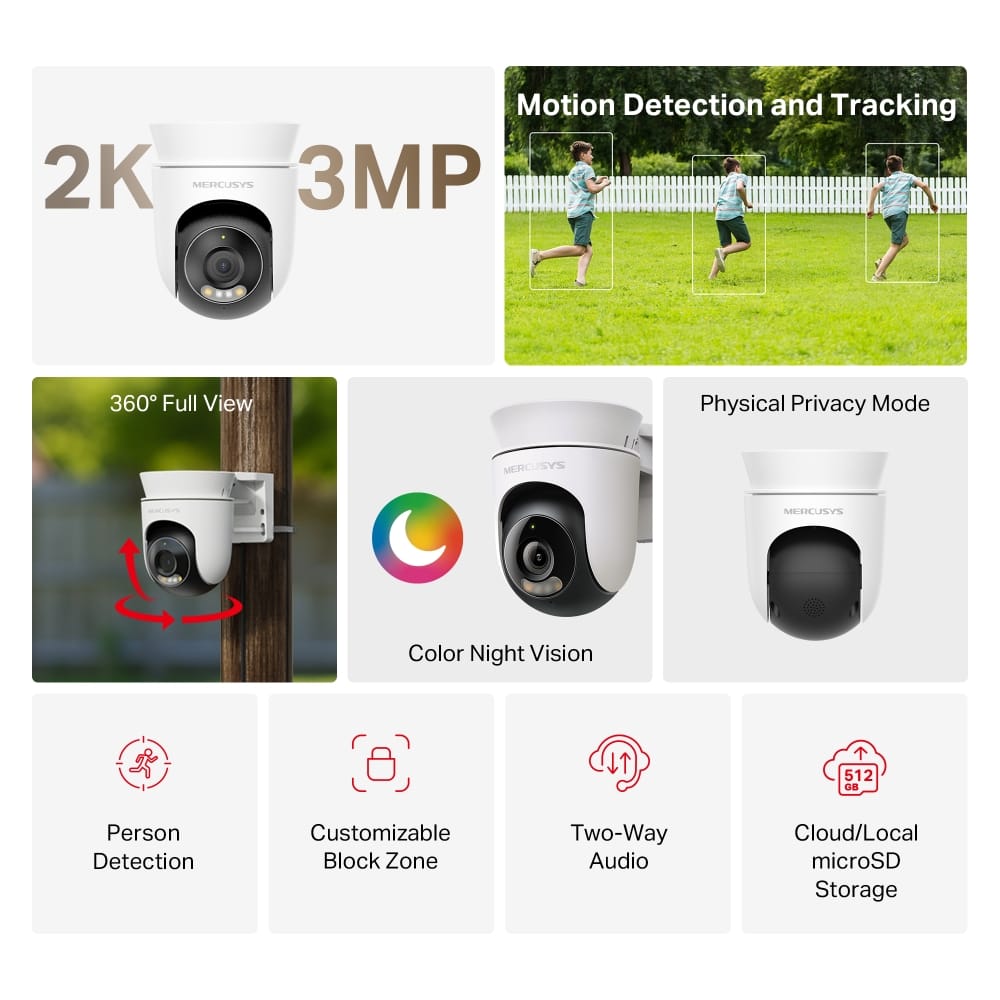 Cameră supraveghere MERCUSYS MC510 Outdoor 2K Pan/Tilt 360° - imagine 2