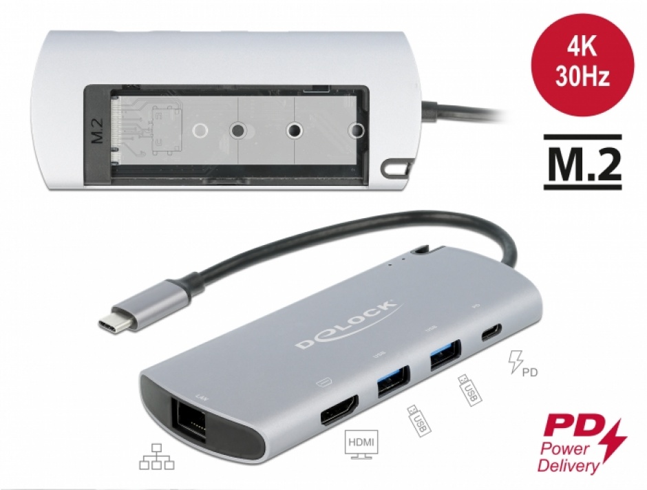 Docking Station Delock USB-C 4K HDMI, LAN, SSD