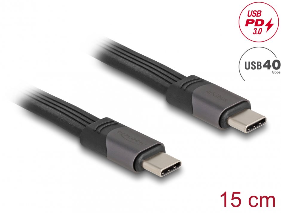 Cablu USB-C Delock 40 Gbps, FPC Flat 0.15m