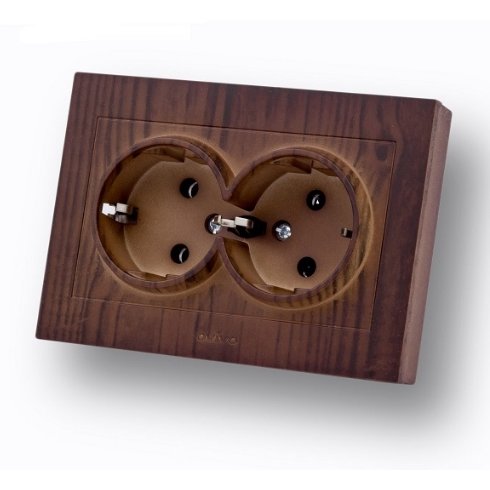Priză dublă Schuko Ovivo Grano Woods, 10A, 250V, nuc