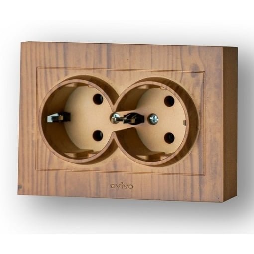 Priză Schuko dublă Ovivo Grano Woods, 10A, maro