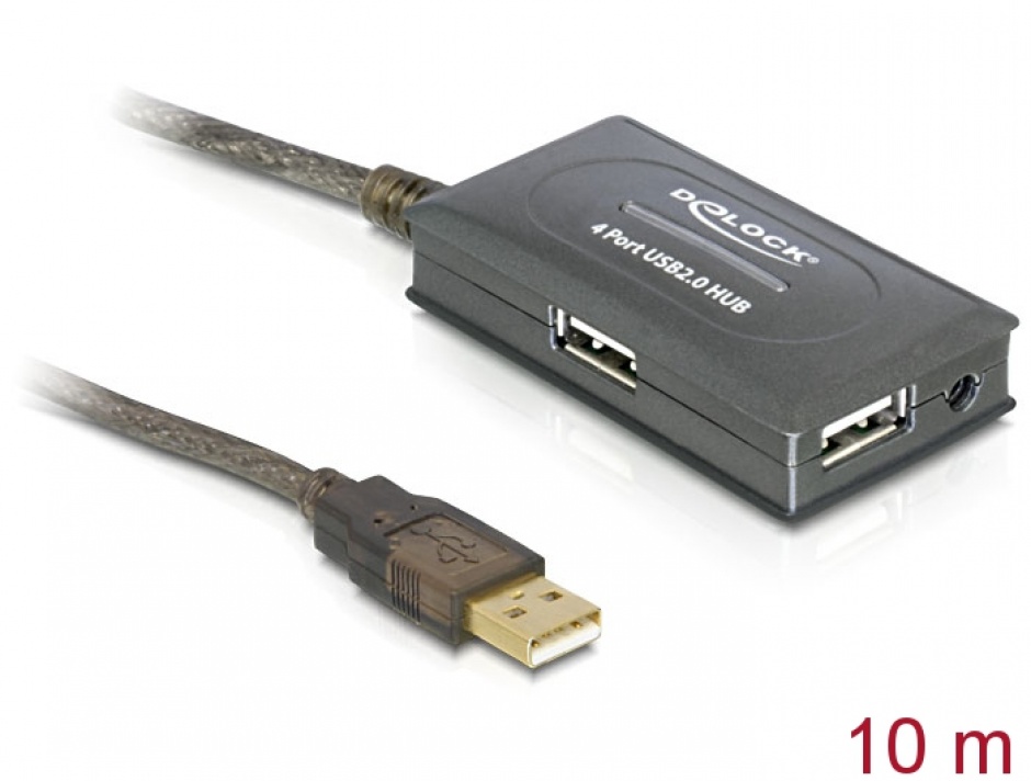 Cablu USB Activ 10m cu Hub 4 Porturi Delock
