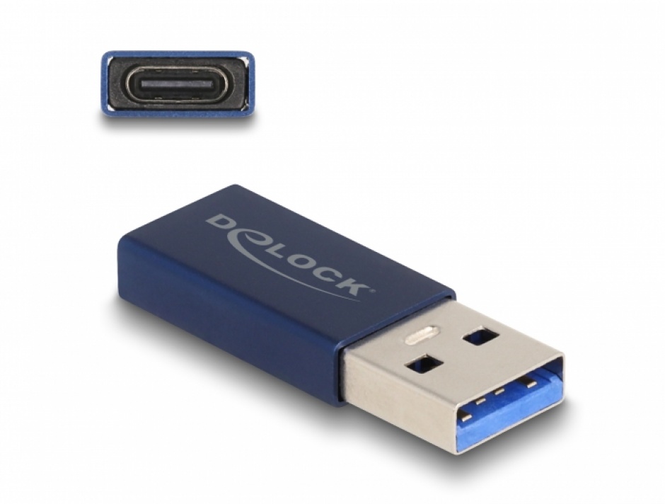 Adaptor USB 3.2 Gen2-A la Type-C Delock, Albastru