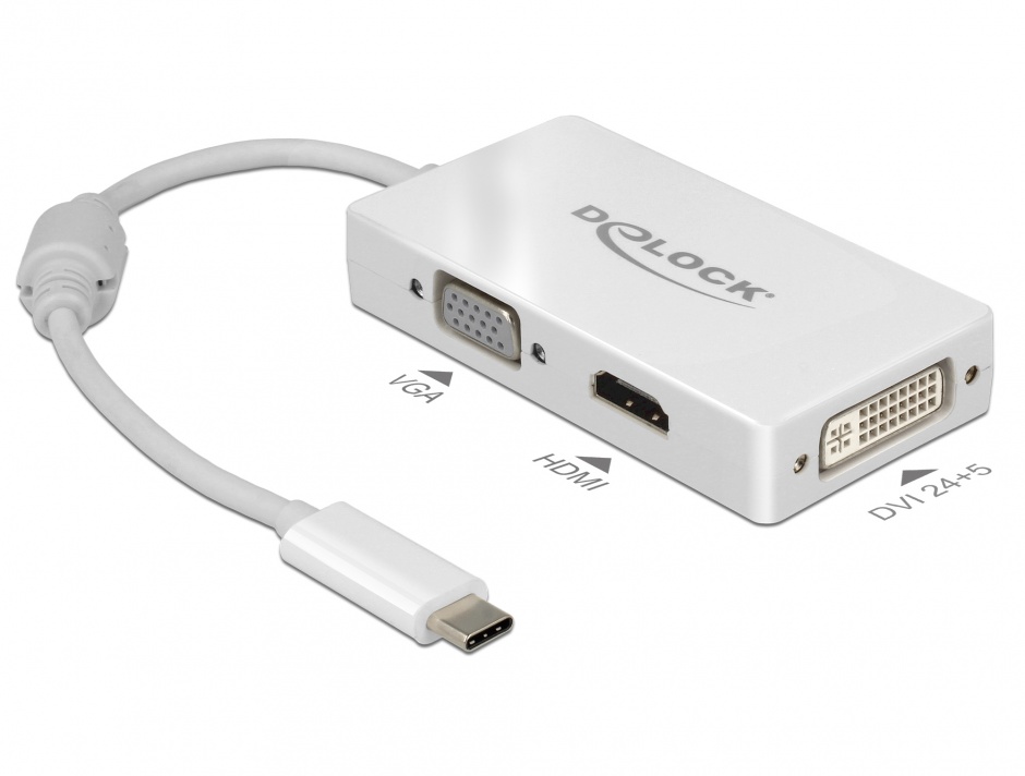 Adaptor USB-C la HDMI/VGA/DVI Delock Alb