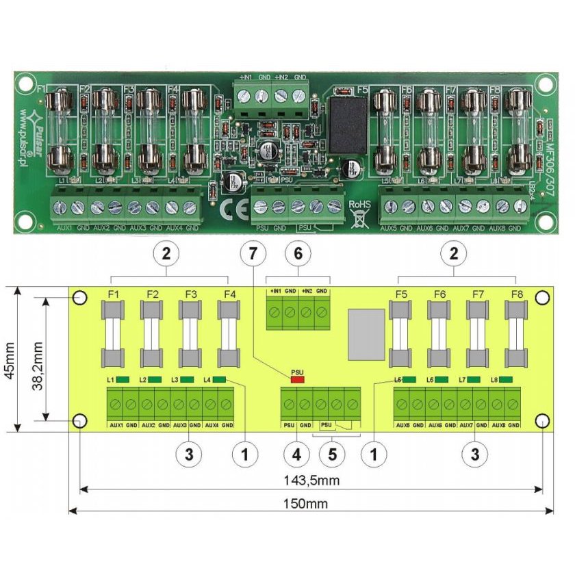 Modul 8 Sigurante EN54 OEM cu Indicator Defectiuni