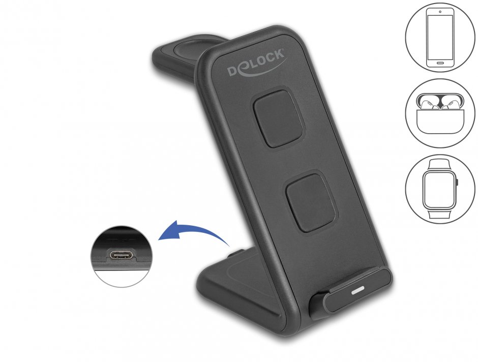 Incarcator Wireless 3 in 1 Delock 15W