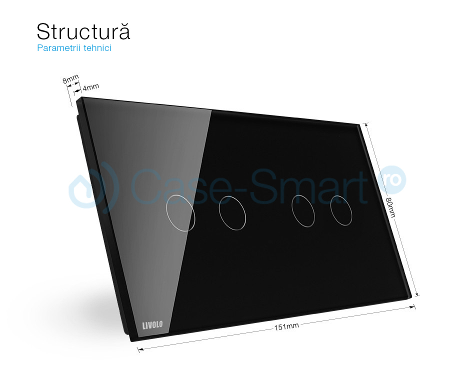 Întrerupător Touch Dublu Livolo, Sticlă - imagine 6