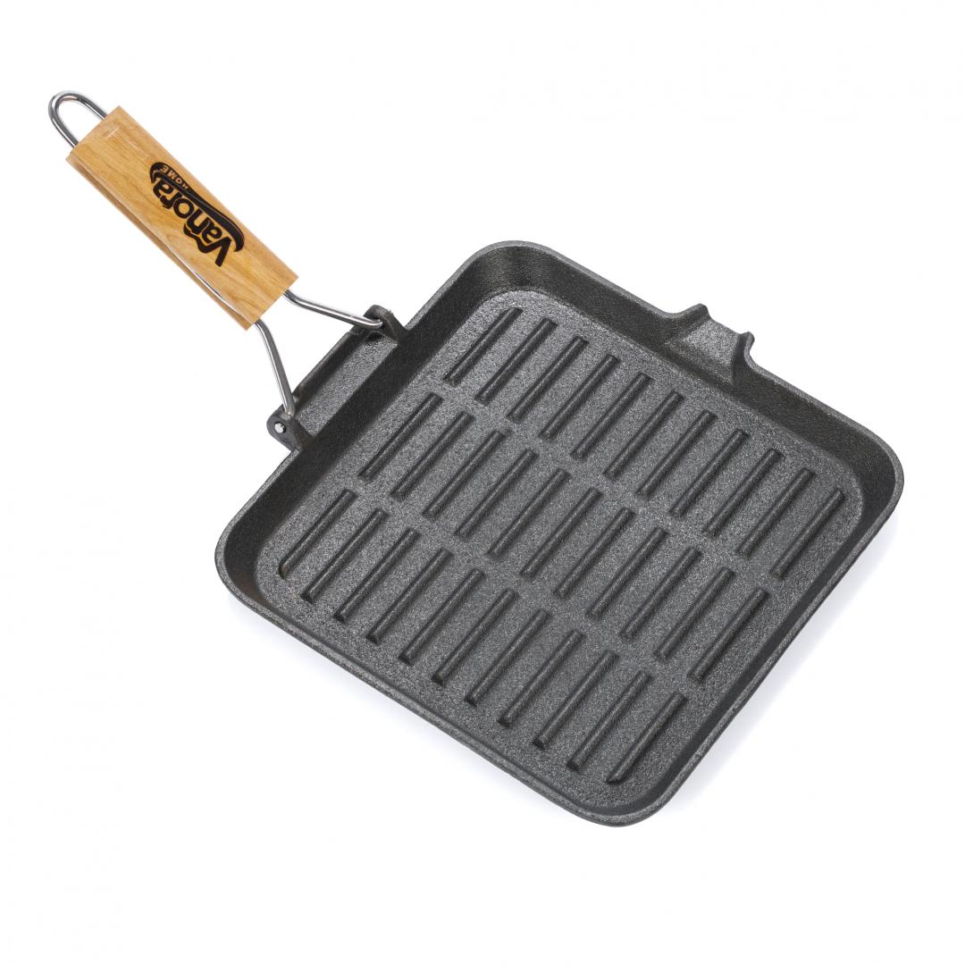 Tigaie Grill Fontă 23cm - Maner Lemn Detașabil, Vanora Home - imagine 2