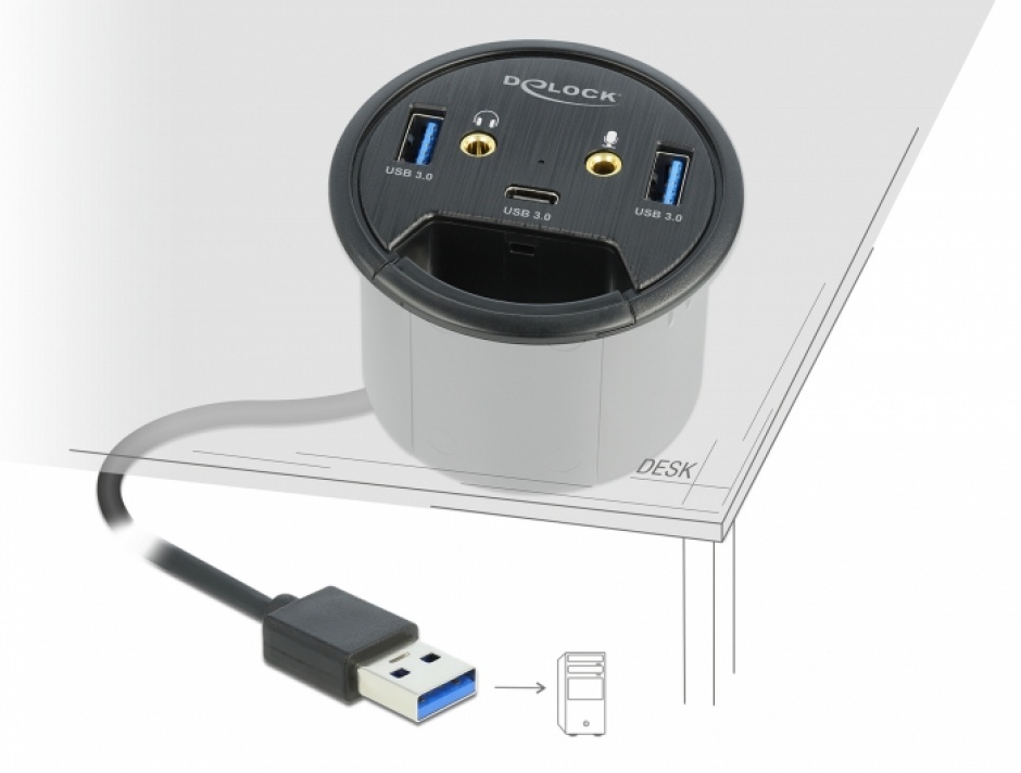 Hub In-Desk Delock USB-C & Audio