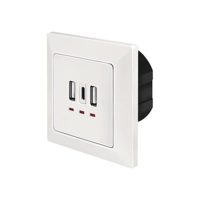 Priză Perete USB LogiLink PA0254 - 2xUSB-A + USB-C, Alb - imagine 2