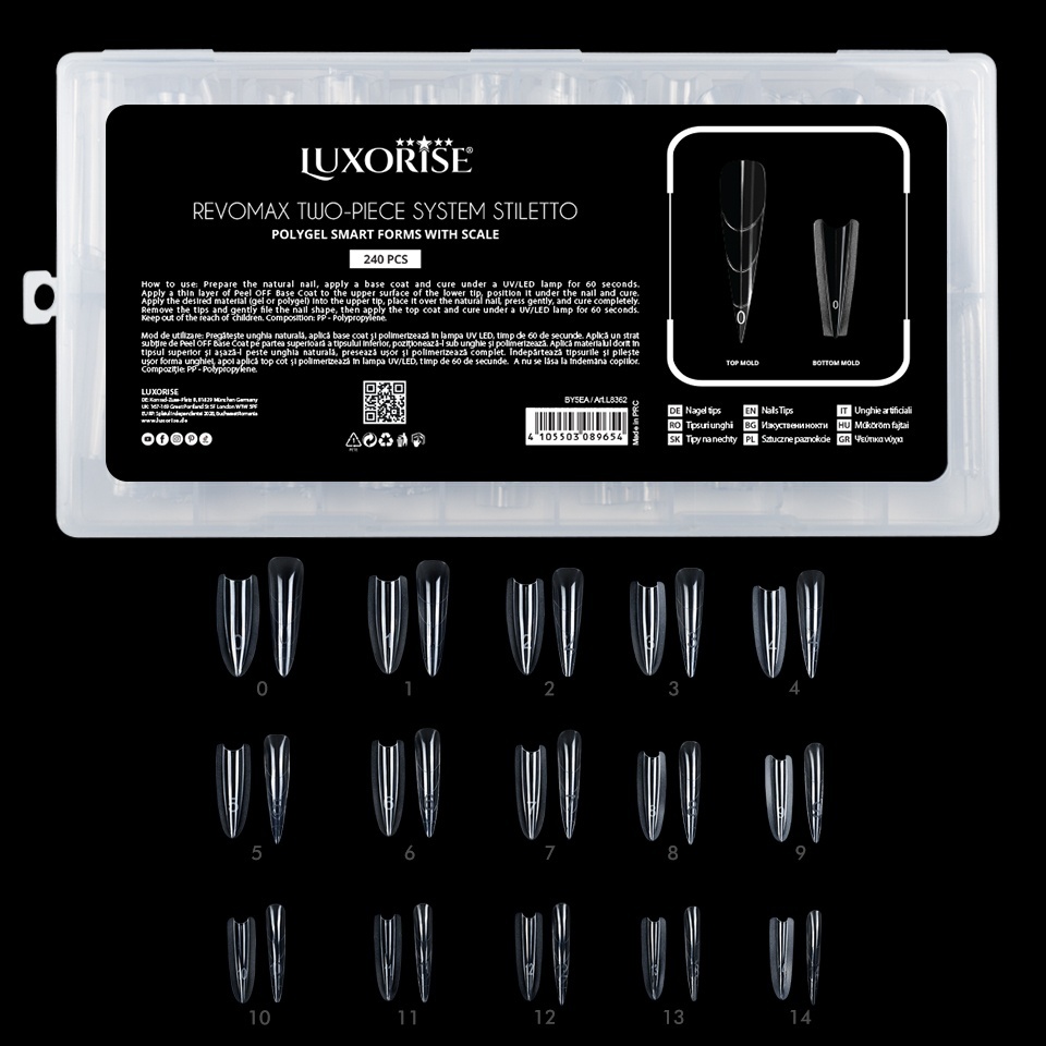 Tipsuri Reutilizabile REVOMAX Two-Piece System Stiletto LUXORISE pentru Polygel si Gel