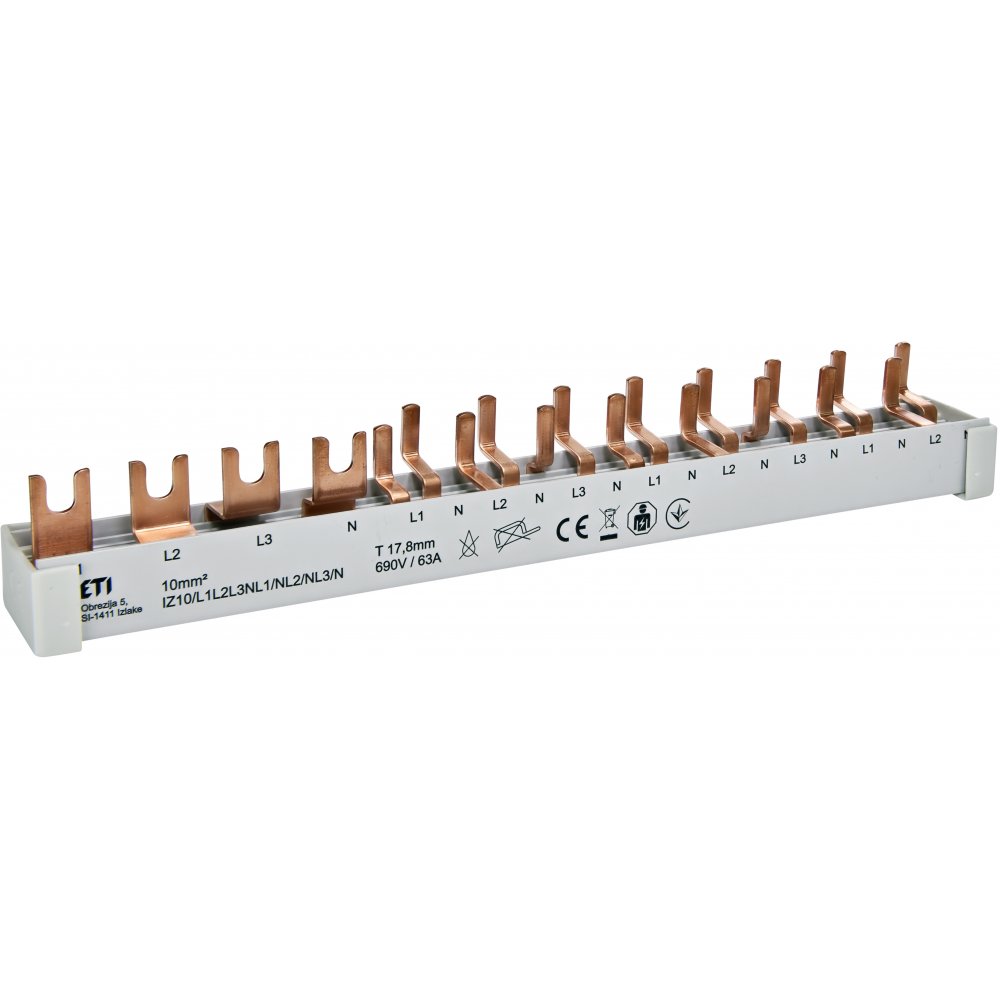 Busbar Eti 4P tip pin, 12 module, 63A, IZ10