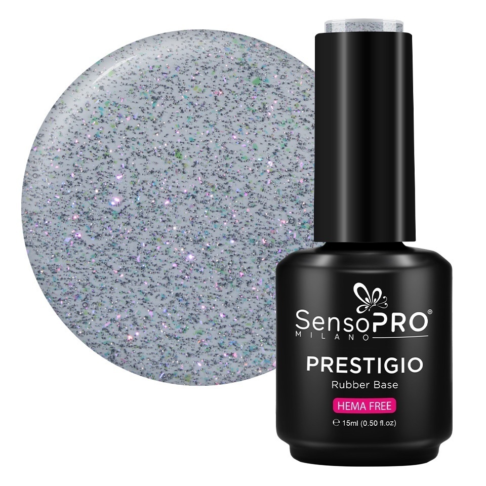Rubber Base PRESTIGIO Milano Silver Spark 15ml | Hema Free